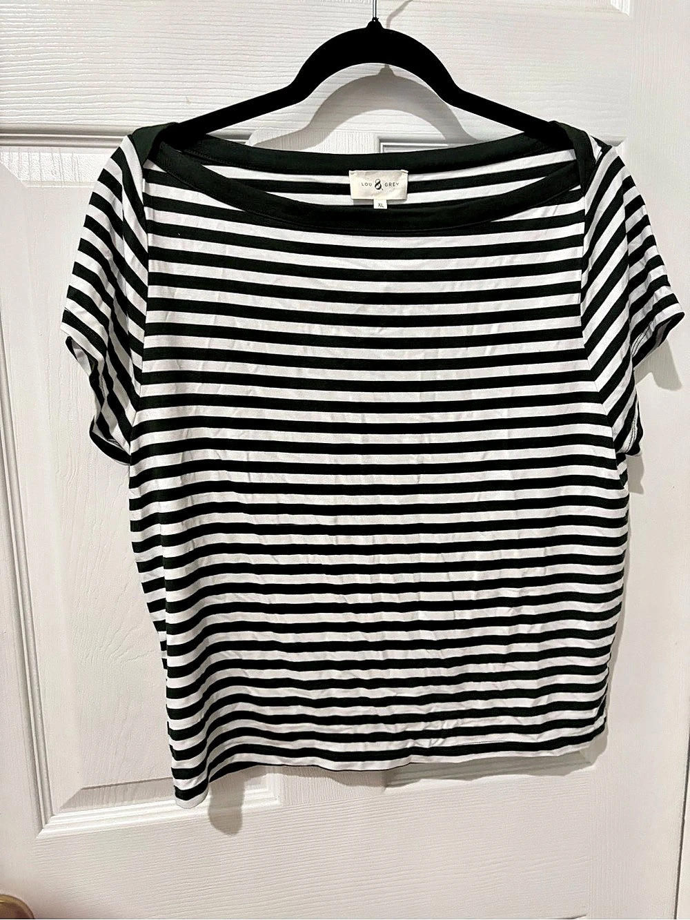 LOU & GREY Striped Short Sleeve Top in Black & White XL NWT